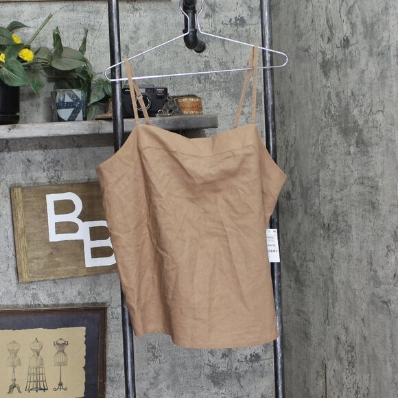 NEW State Of Day Sleeveless Pajama Shirt Top Linen Blend Natural Umber Brown L - Picture 1 of 6